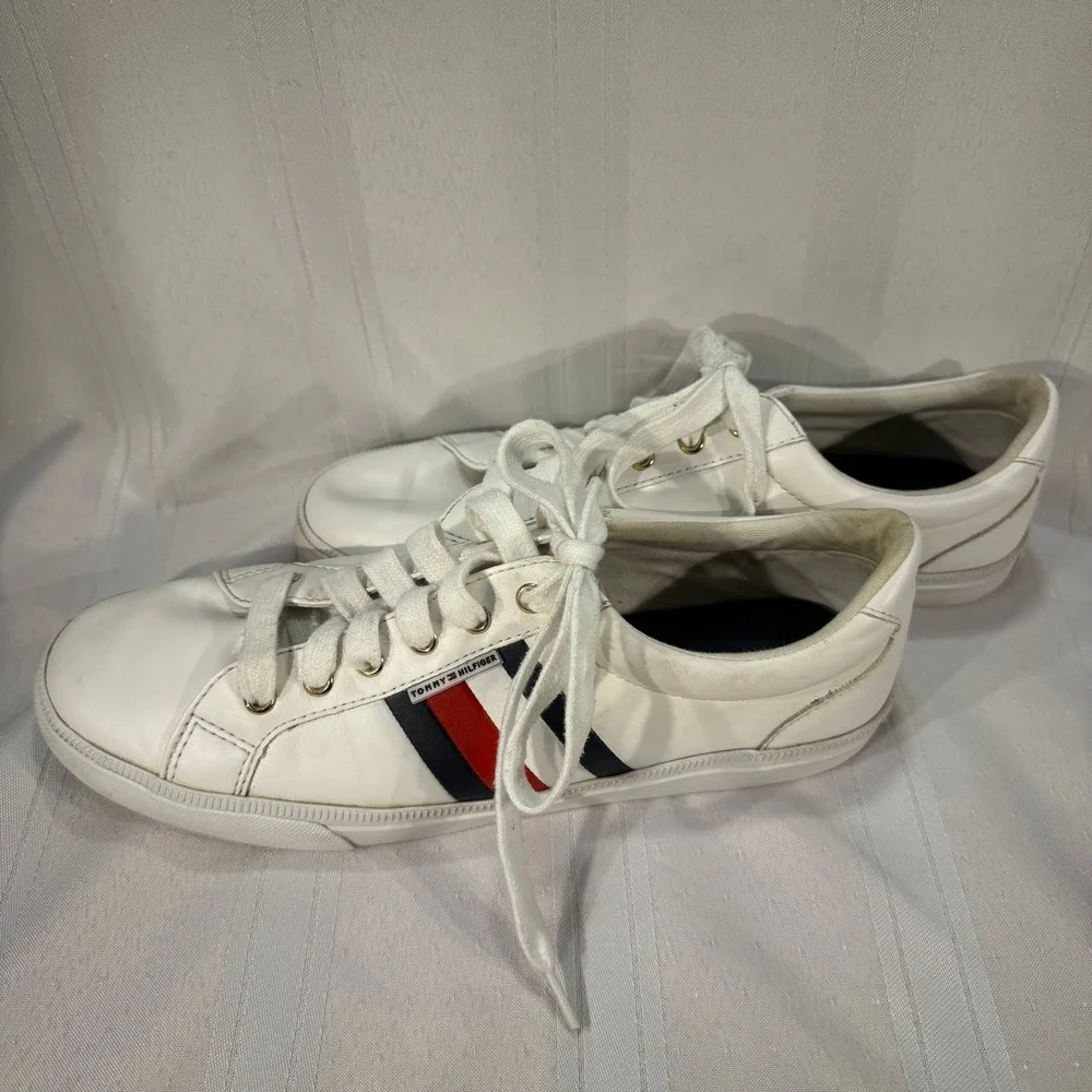 Tommy Hilfiger White Leather Low Top Sneakers‎ Mens 10 (Womens 11.5)